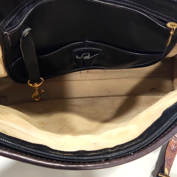 Brahmin Vintage 90's Leather Black with Mock Croc Trim Shoulder Bag Purse - Picture 2 of 12